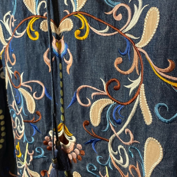Philosophy Embroidered Denim Dress with Drawstring, Large - Picture 2 of 7